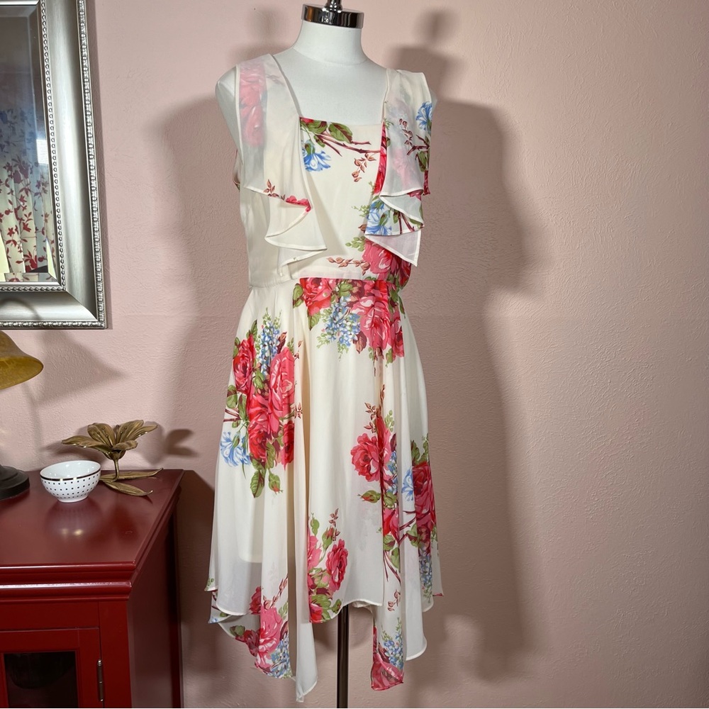 Vintage 90 Y2k Retro Betsey Johnson Cottagecore Floral ruffle Front Midi Dress - Picture 6 of 17